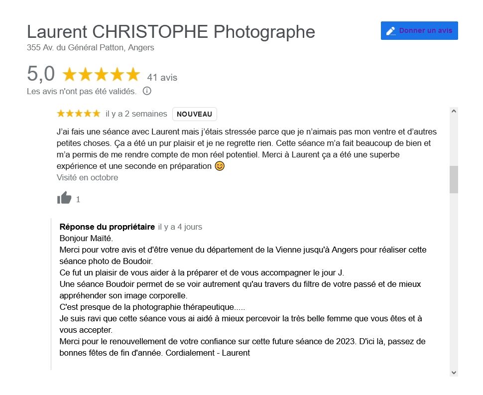 Laurent CHRISTOPHE Photogaphe - Avis Google